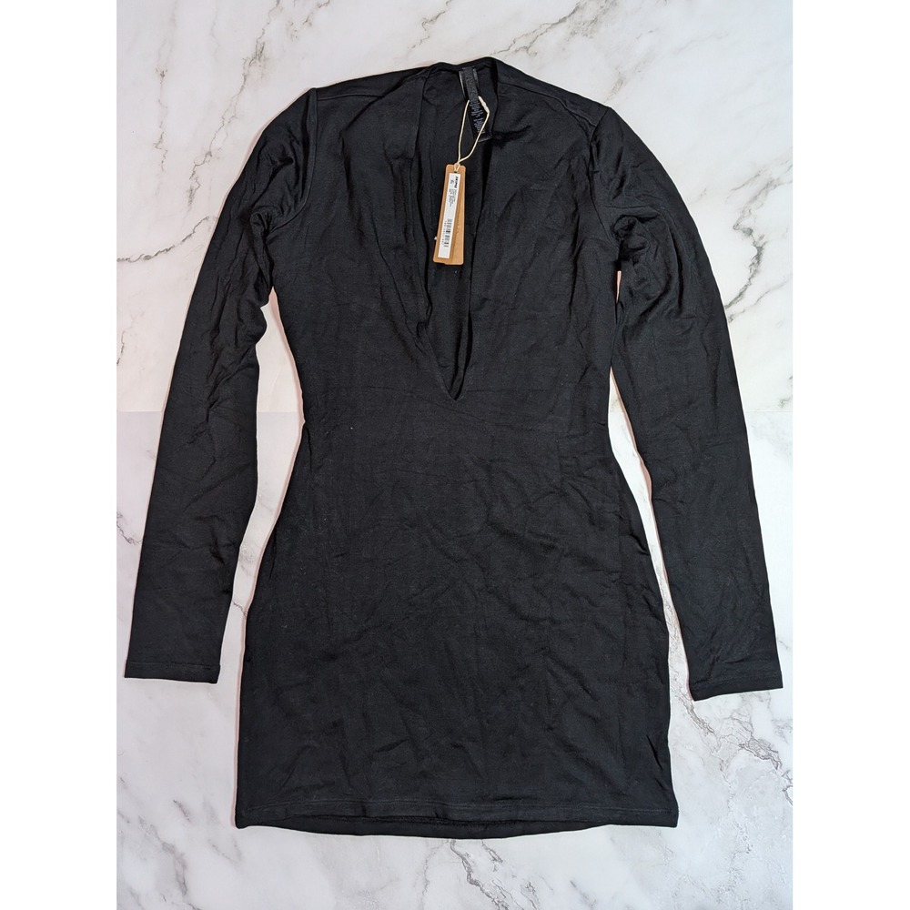 SKIMS Smooth Layers Plunge Mini Dress Obsidian Black DS-DRS-10293W Small NWT